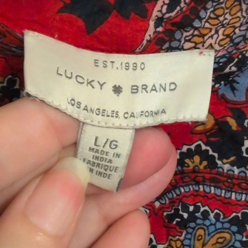 Lucky Brand Paisley Split Neck Blouse, 100% Modal - Picture 6 of 11